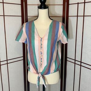 Madewell pastel vertical stripe shirt with tie waist